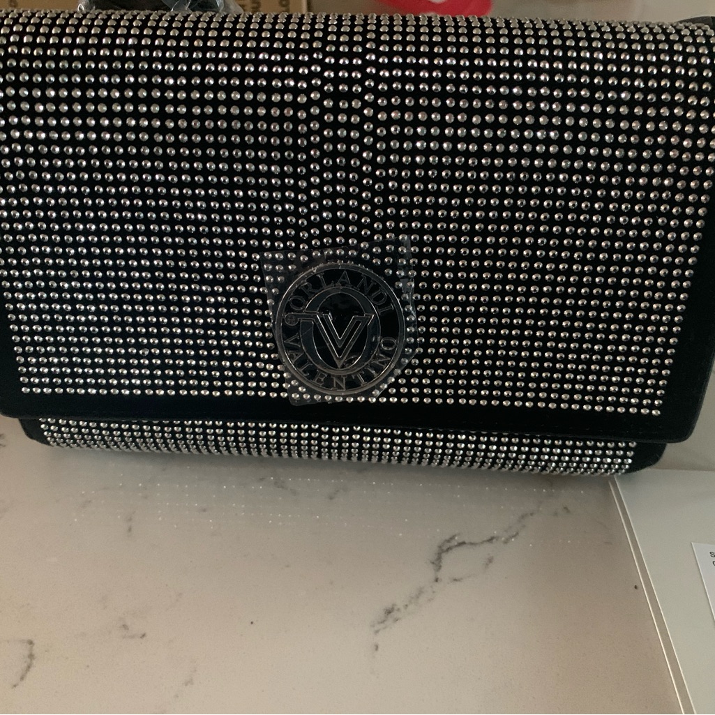 Orlandi Valentino Black Crossbody Bag With Rhinestones!!! Nwt!!!
